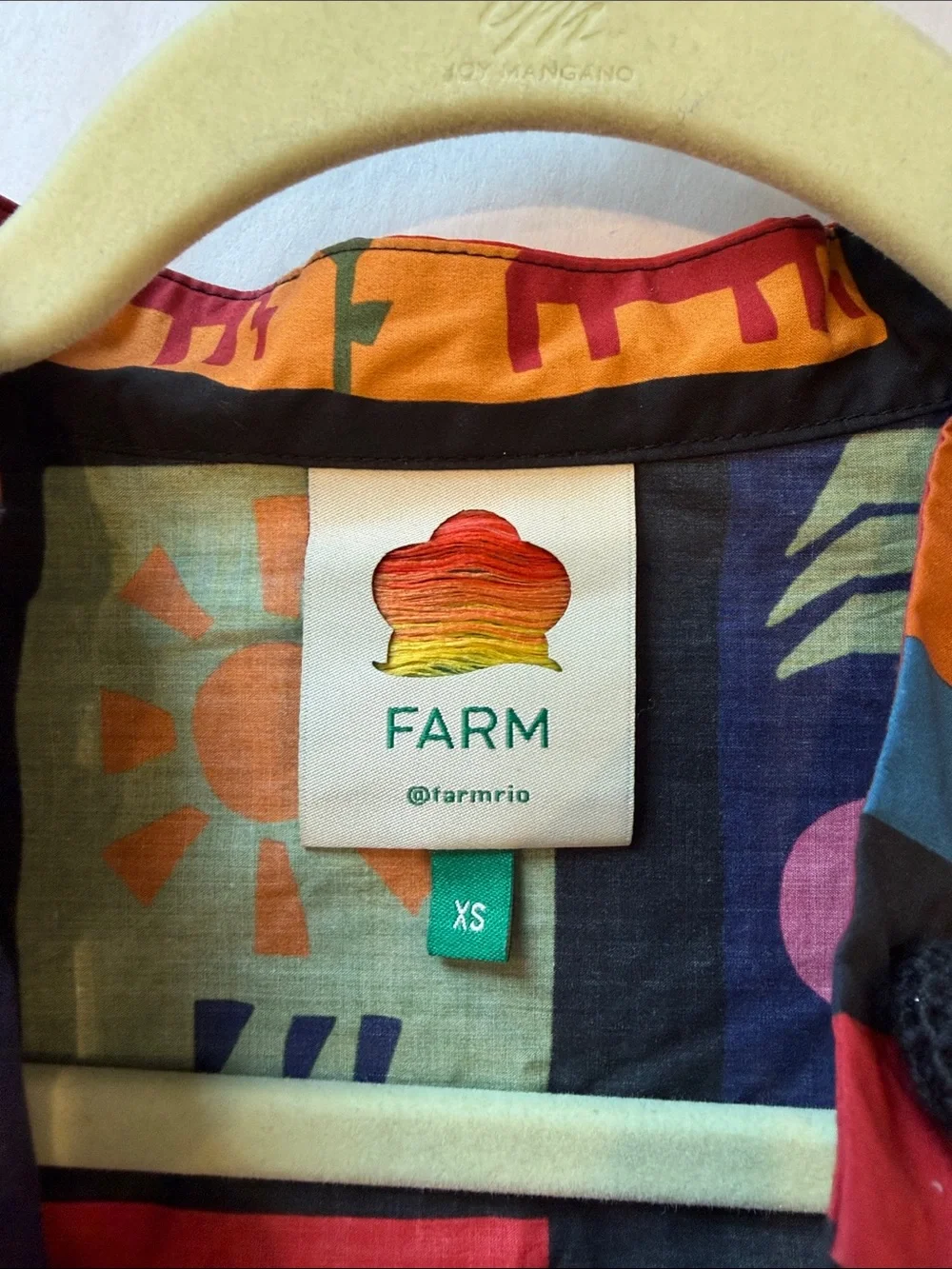 FARM Rio Colorful Tropical Icons Blouse 100% Cotton XS bold print baggy